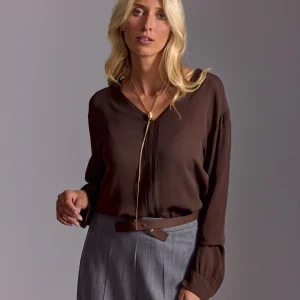 CHEMISE DROITE COL V PAOLA CAFE