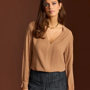 CHEMISE DROITE COL V PAOLA CAMEL