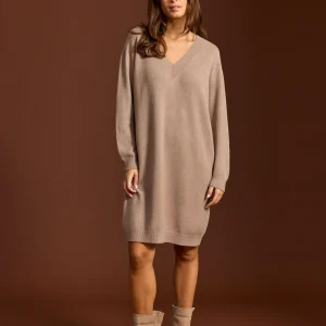 ROBE MI-LONGUE EN MAILLE VINKA TAUPE