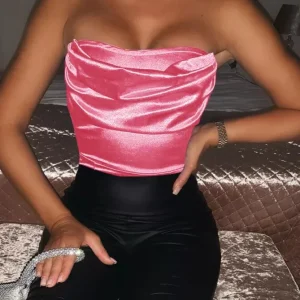 Body en satin bustier rose