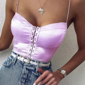 Body en satin lilas à lacets