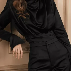 Body en satin à epaulettes noir