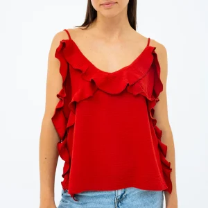 La camisole à volants fines bretelles