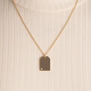 Collier chaîne plaque avec pierre scintillante | 2 couleurs